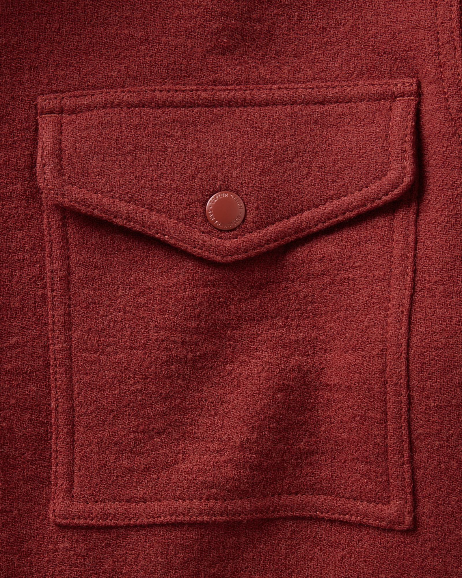 material shot of the pocket on The Kenne Shirt Jacket in Canyon Cotton Wool Crepe, Outerwear by Taylor Stitch