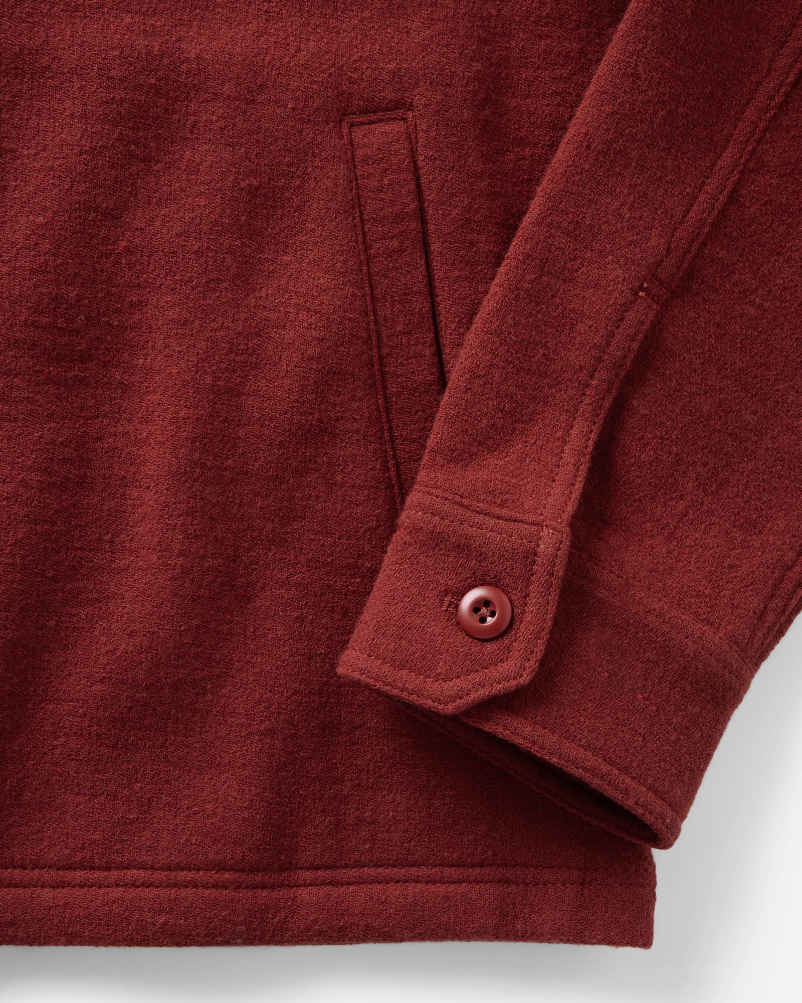 material shot of the sleeve on The Kenne Shirt Jacket in Canyon Cotton Wool Crepe, Outerwear by Taylor Stitch