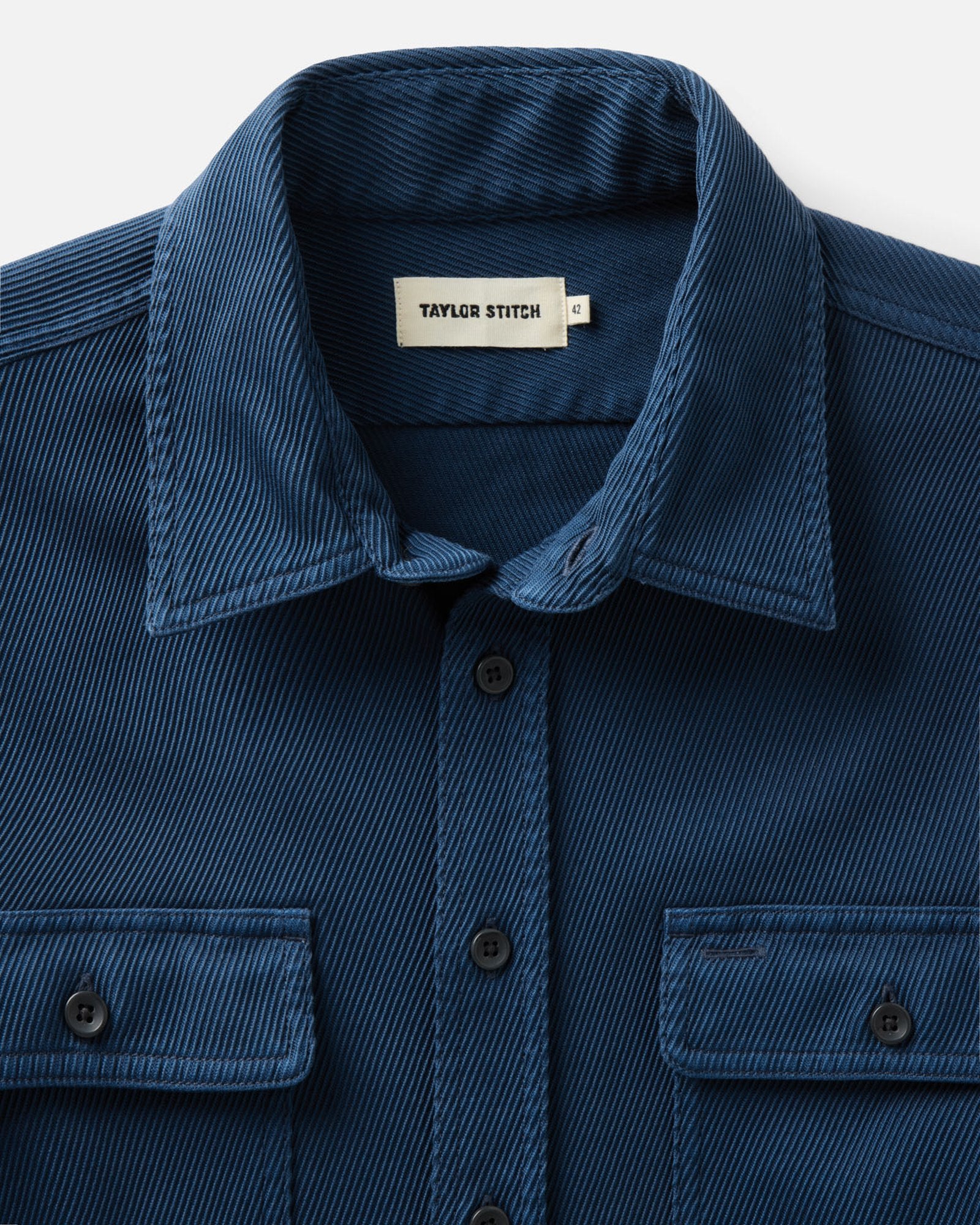 material shot of the collar on The Ledge Shirt in Atlantic Twill, Wovens by Taylor Stitch