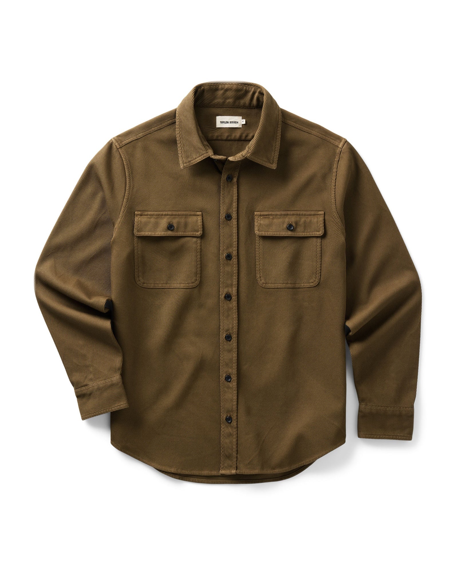 flatlay of The Ledge Shirt in Bay Leaf Twill, Wovens by Taylor Stitch