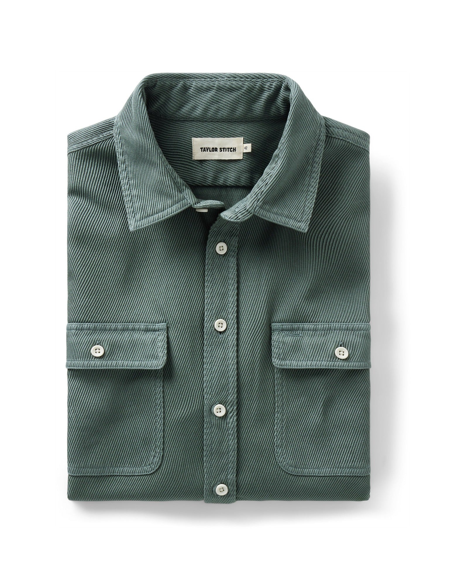 folded flatlay of The Ledge Shirt in Deep Sea Twill, Wovens by Taylor Stitch