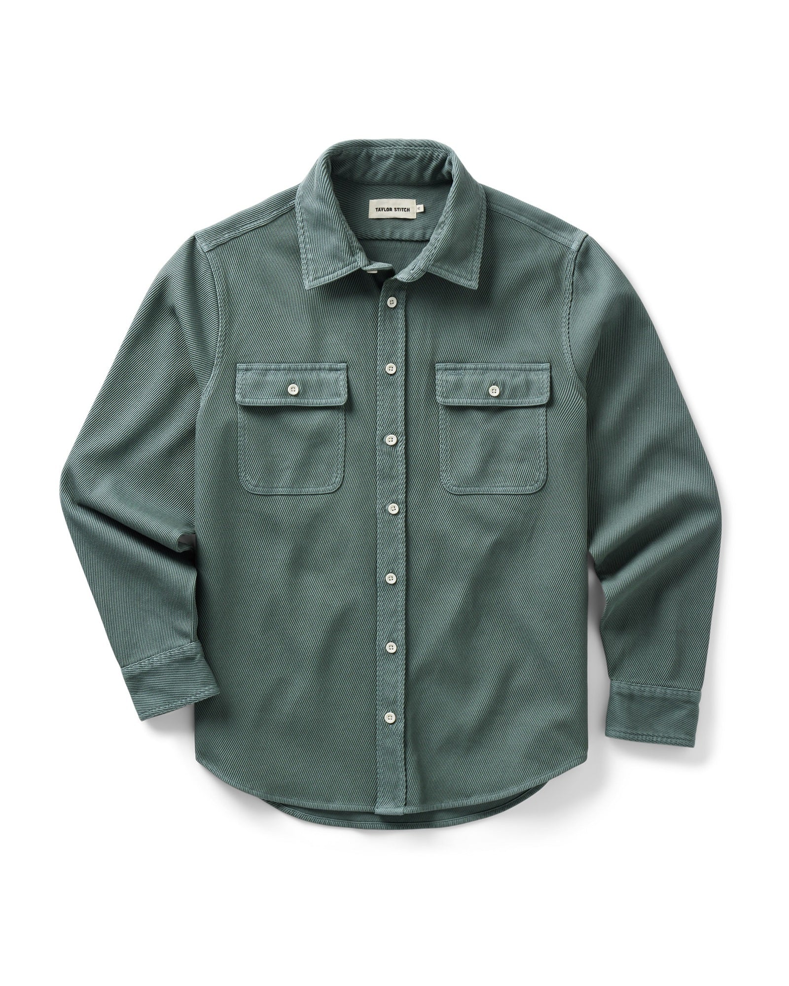 flatlay of The Ledge Shirt in Deep Sea Twill, Wovens by Taylor Stitch