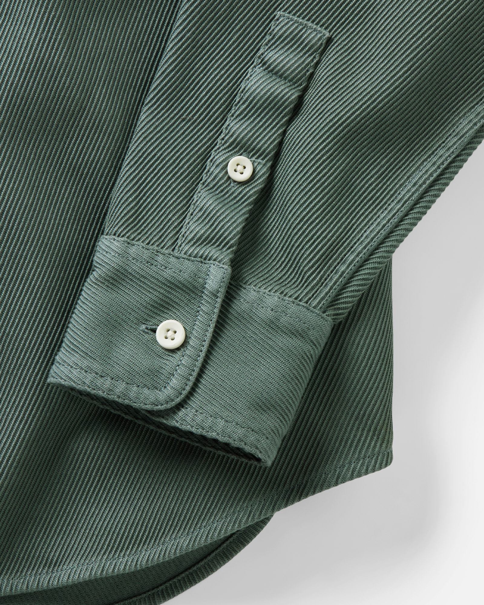 material shot of the sleeve on The Ledge Shirt in Deep Sea Twill, Wovens by Taylor Stitch