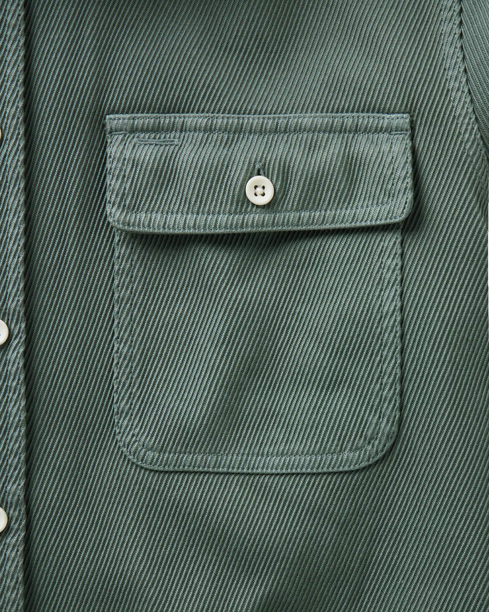 material shot of the pocket on The Ledge Shirt in Deep Sea Twill, Wovens by Taylor Stitch