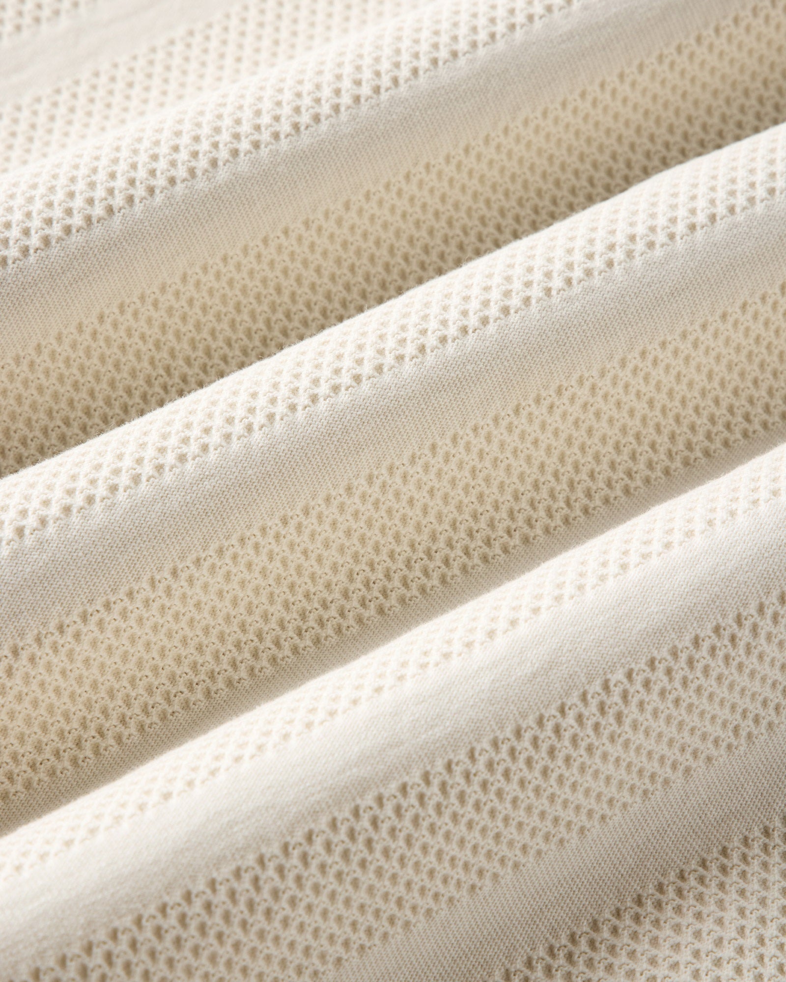 material shot of the fabric on The Long Sleeve Polo in Vintage White Knit Stripe, Knits by Taylor Stitch