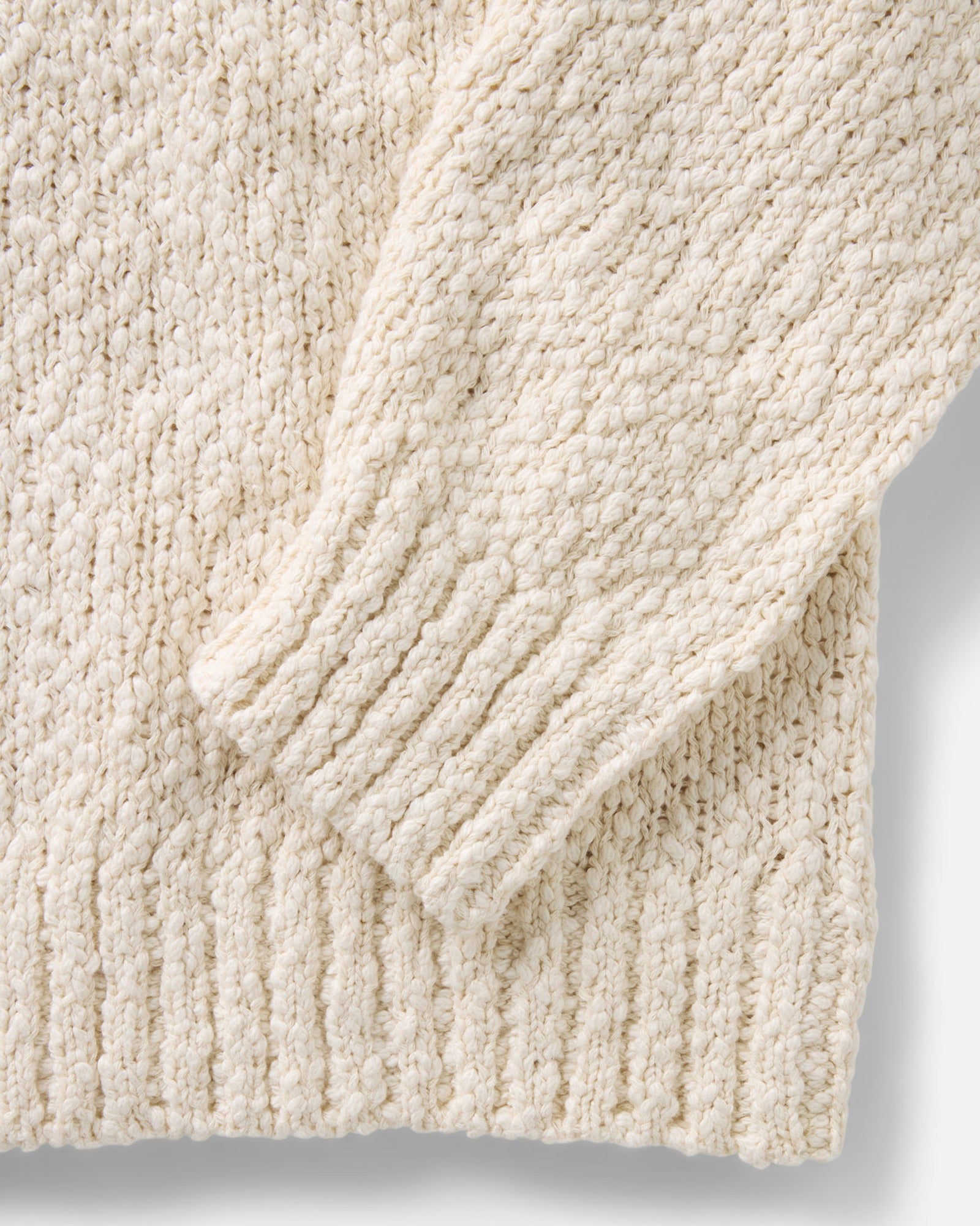 material shot of the sleeve on The Match V-Neck Sweater in Vintage White Slub, Knits by Taylor Stitch