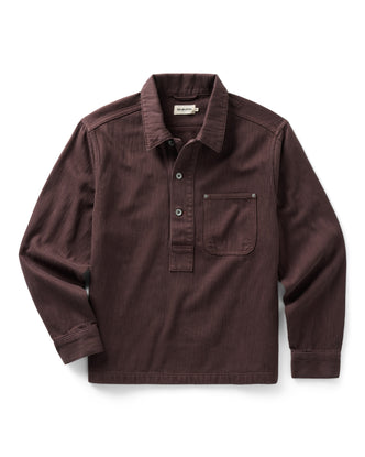 flatlay of The Milton Overshirt in Burgundy Slub Denim