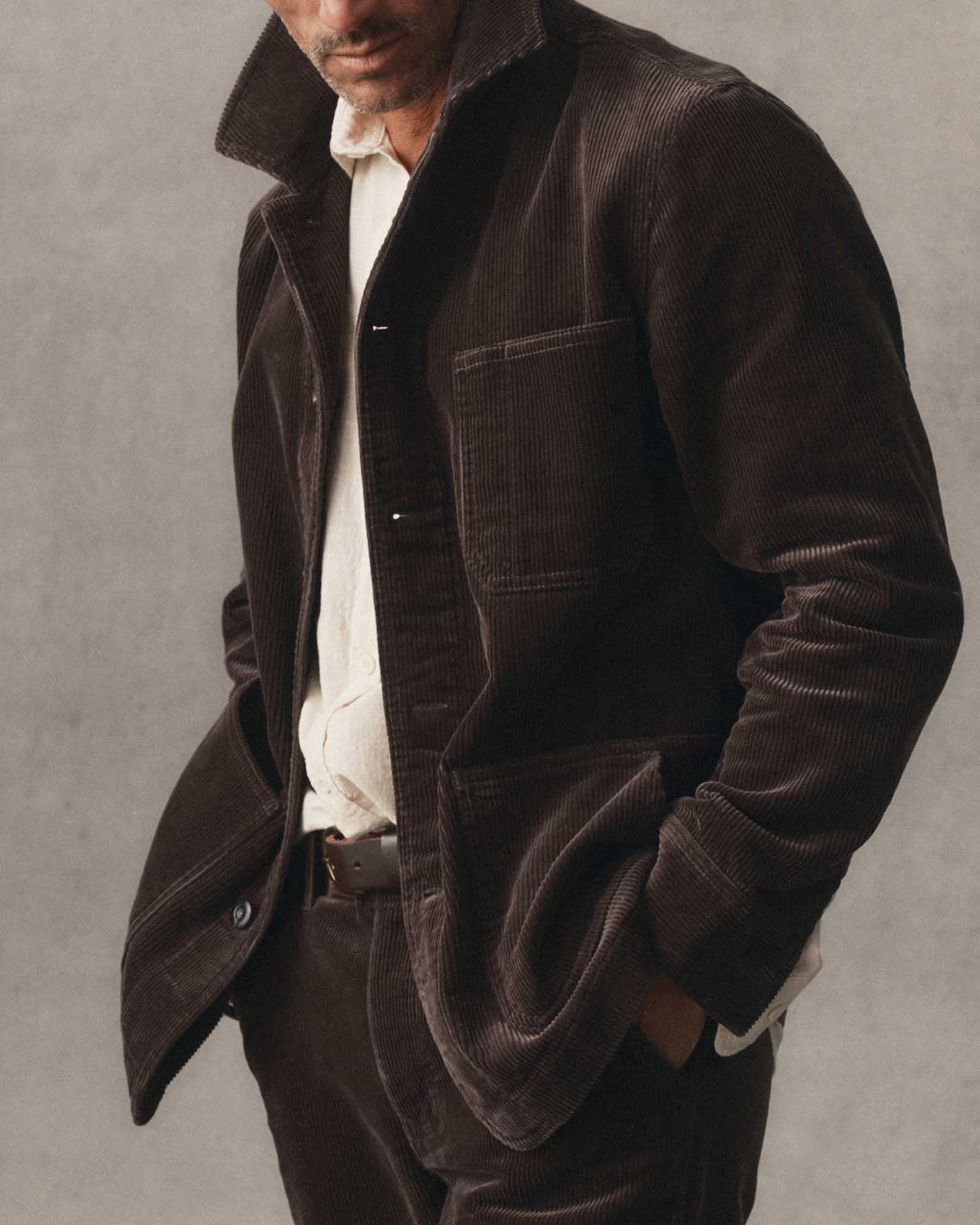 fit model showing off The Ojai Jacket in Soil Corduroy, Outerwear by Taylor Stitch