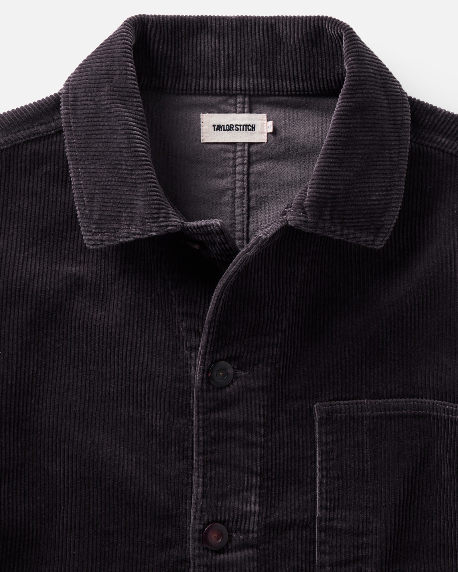 material shot of the collar on The Ojai Jacket in Soil Corduroy, Outerwear by Taylor Stitch