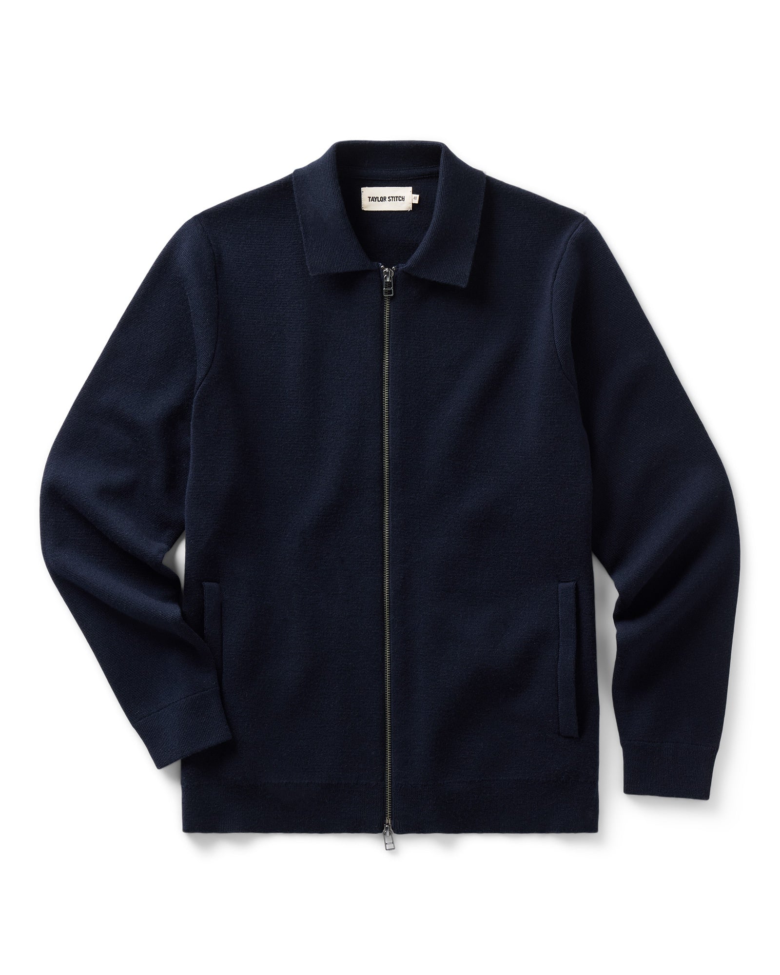 flatlay of The Portola Sweater Jacket in Midnight Merino, Knits by Taylor Stitch