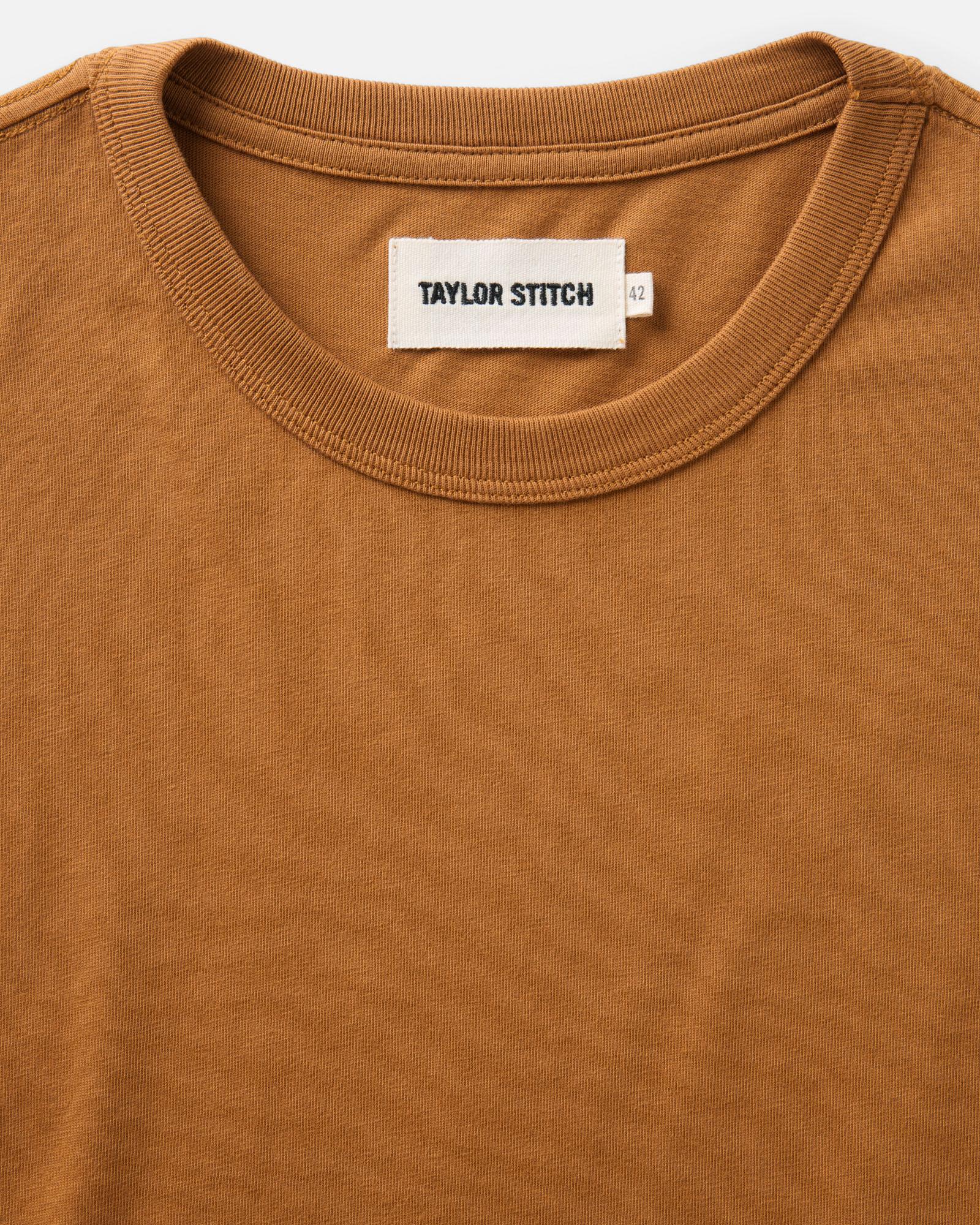 material shot of the collar on The Regenerative Cotton Tee in Saffron, Knits by Taylor Stitch