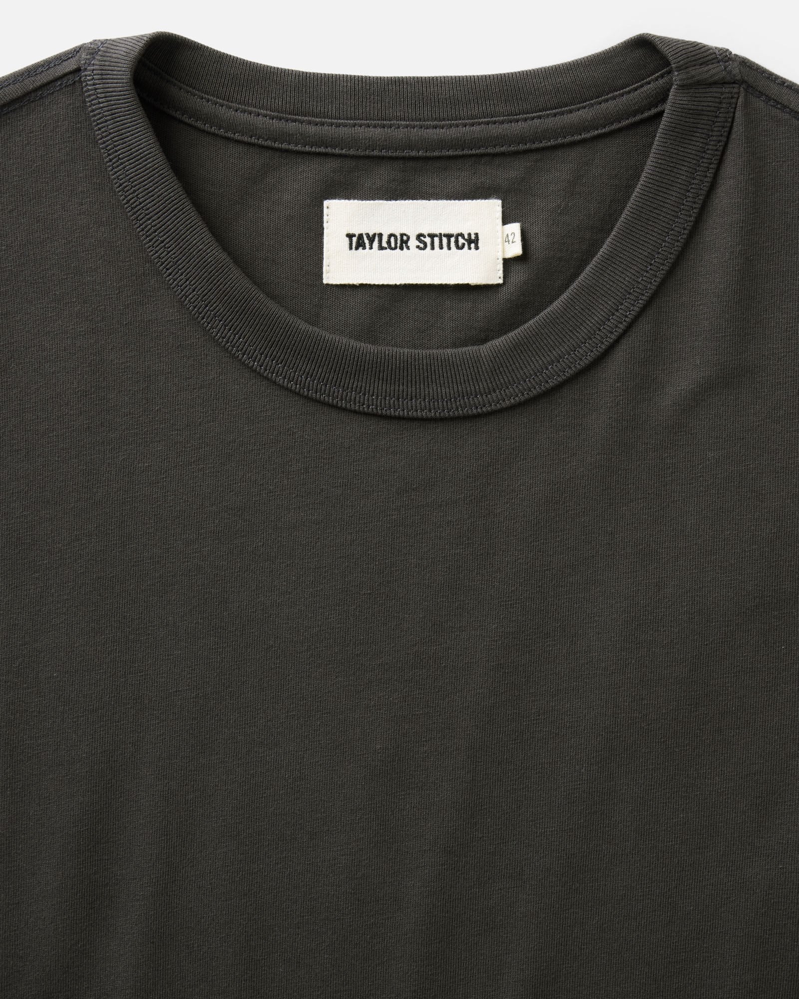 material shot of the collar on The Regenerative Cotton Tee in Soil, Knits by Taylor Stitch