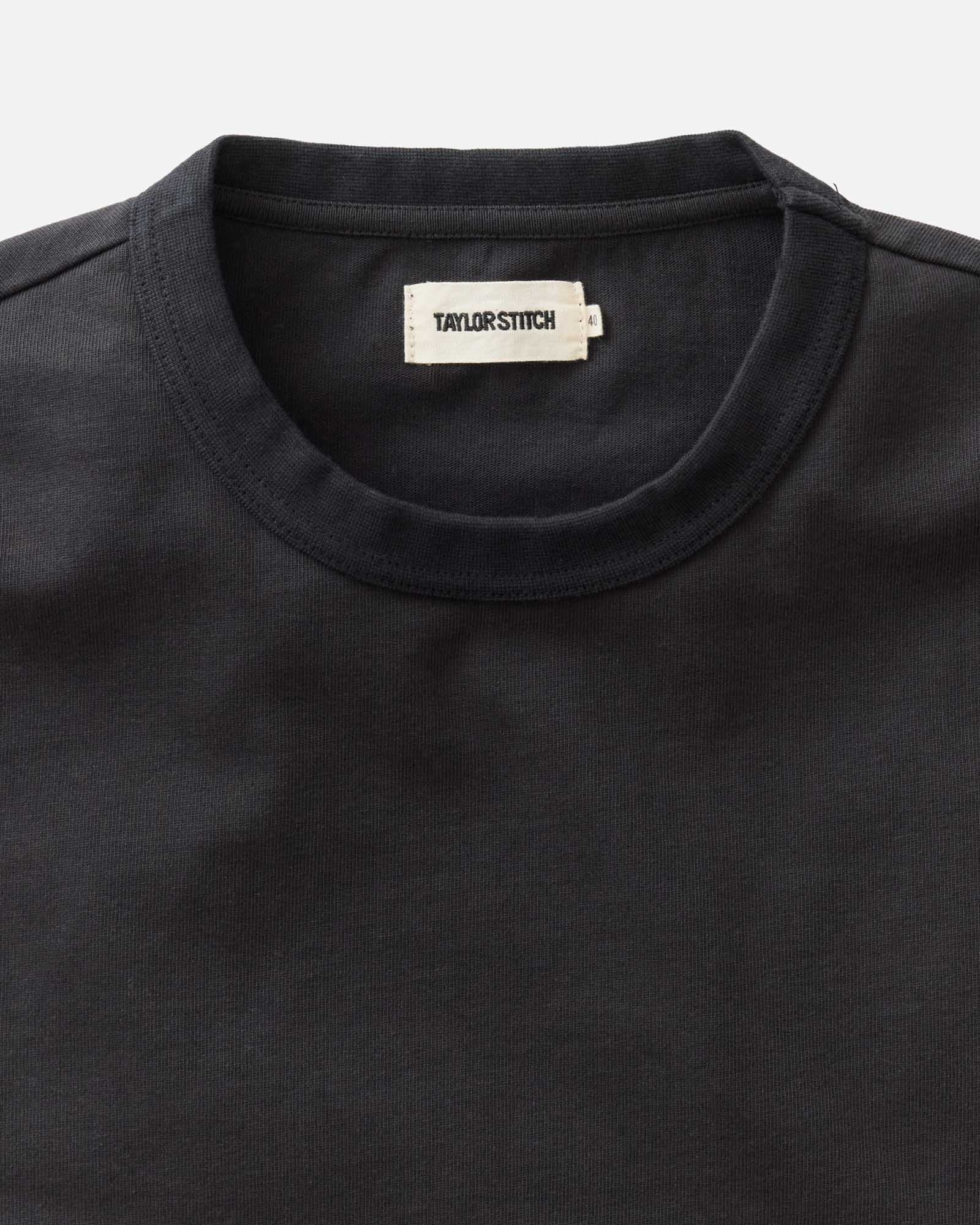 material shot of the collar on The Organic Cotton Shop Tee in Black, Knits by Taylor Stitch