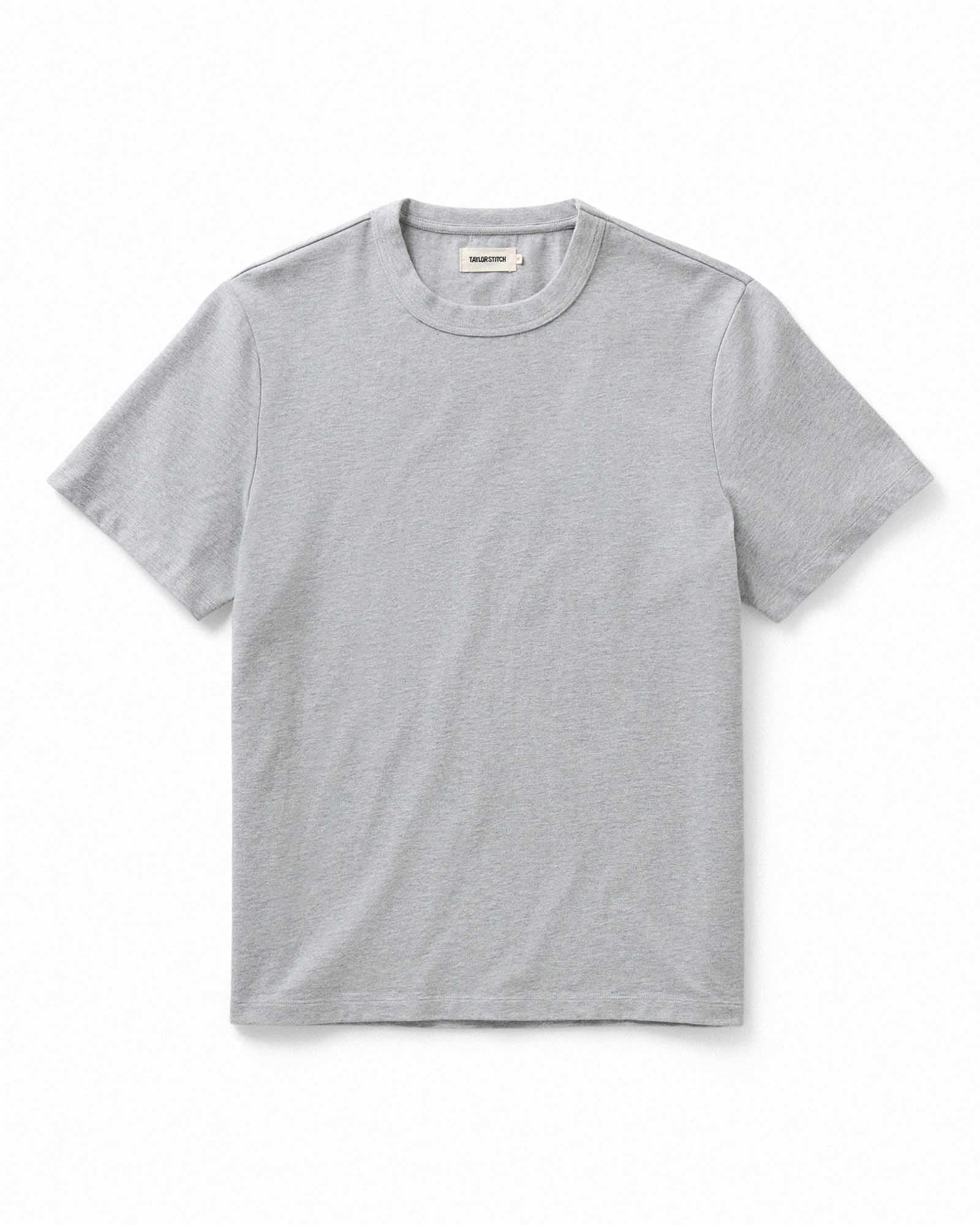 flatlay of The Organic Cotton Shop Tee in Heather Grey, Knits by Taylor Stitch