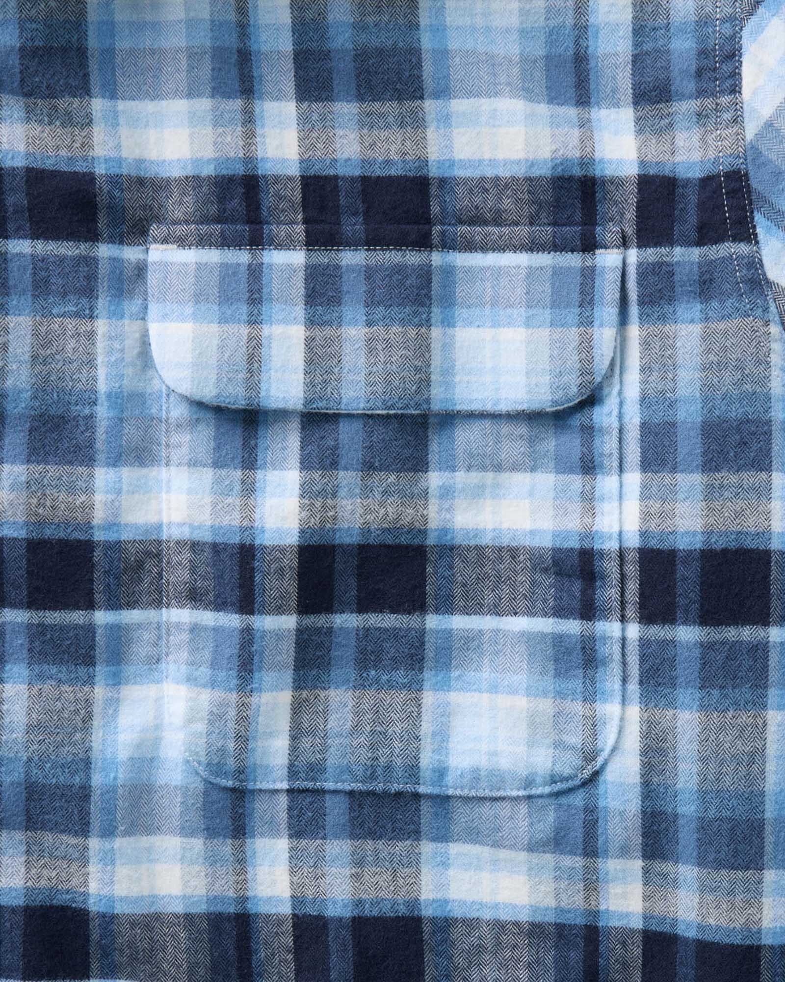 material shot of the pocket on The Shore Shirt in Deepwater Check Portuguese Flannel, Wovens by Taylor Stitch