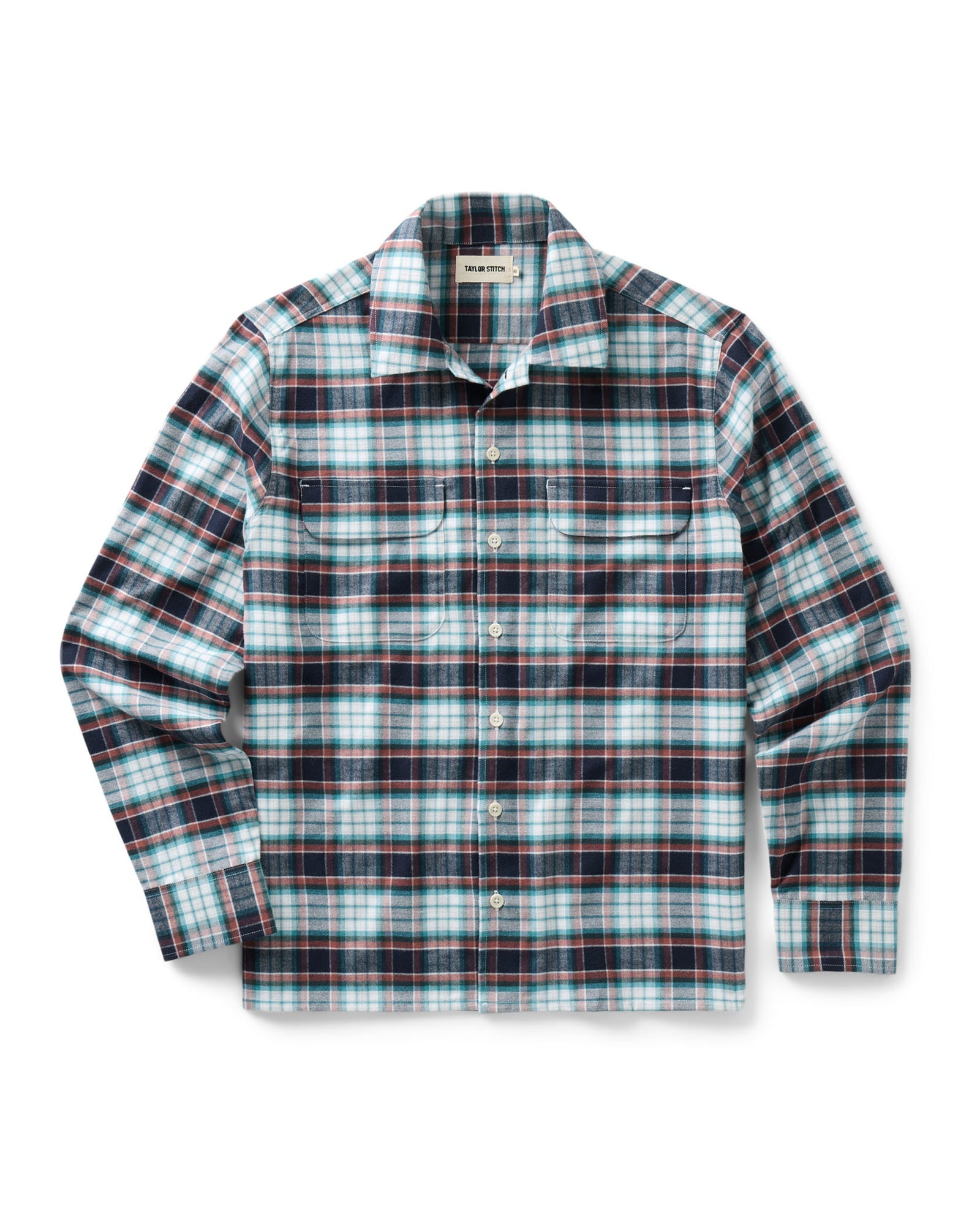 flatlay of The Shore Shirt in Harbor Check Portuguese Flannel, Wovens by Taylor Stitch