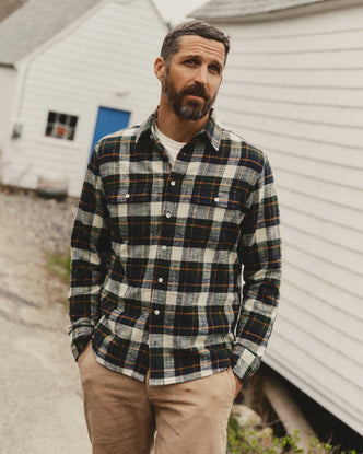 fit model posing in The Yosemite Shirt in Washington Plaid