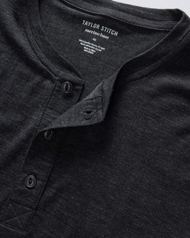 material shot of the buttons on The Merino Henley in Heather Black, Knits by Taylor Stitch