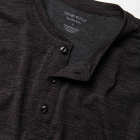 material shot of the buttons on The Merino Henley in Heather Black