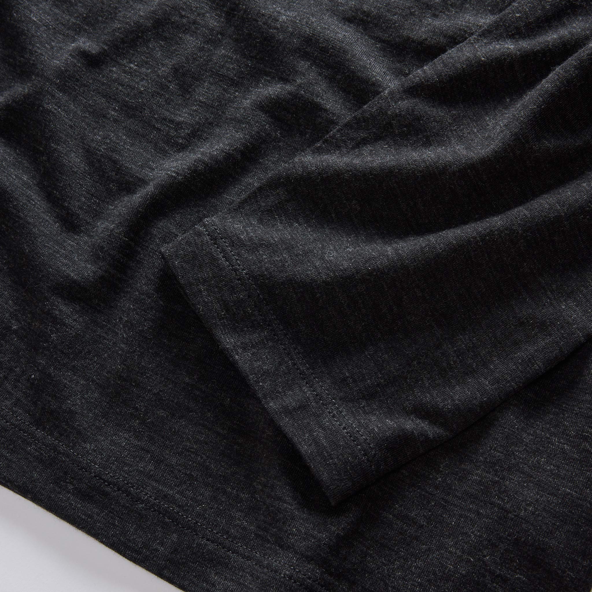 material shot of the sleeves on The Merino Henley in Heather Black, Knits by Taylor Stitch