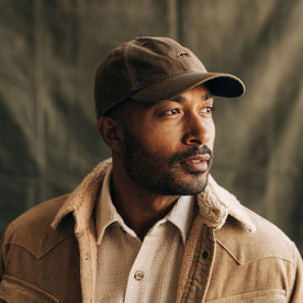 fit model in The Ball Cap in Soil Waxed Canvas