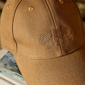 close up of The Ball Cap in Tobacco Canvas