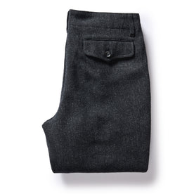 flatlay of The Carnegie Pant in Charcoal Heather Wool, folded from the back