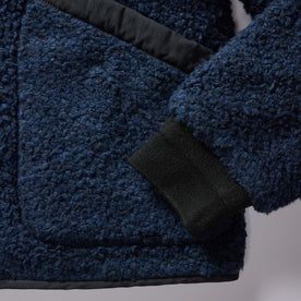 material shot of the ribbed cuff on The Carson Jacket in Dark Navy Fleece