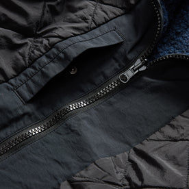material shot of the reverse side and zipper on The Carson Jacket in Dark Navy Fleece