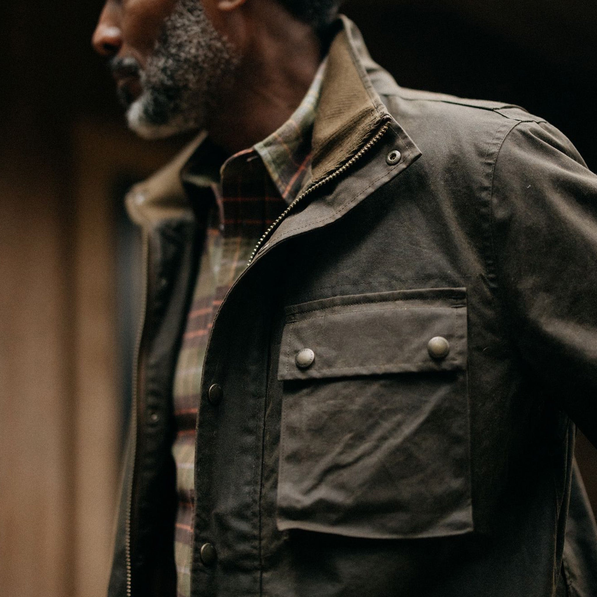 The Clutch Jacket in Soil Waxed Canvas Taylor Stitch