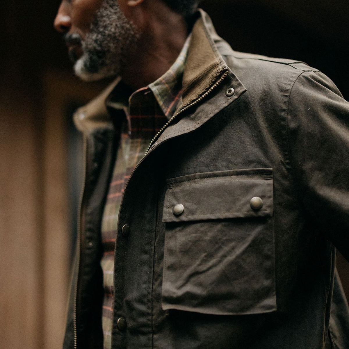 The Clutch Jacket in Soil Waxed Canvas Taylor Stitch