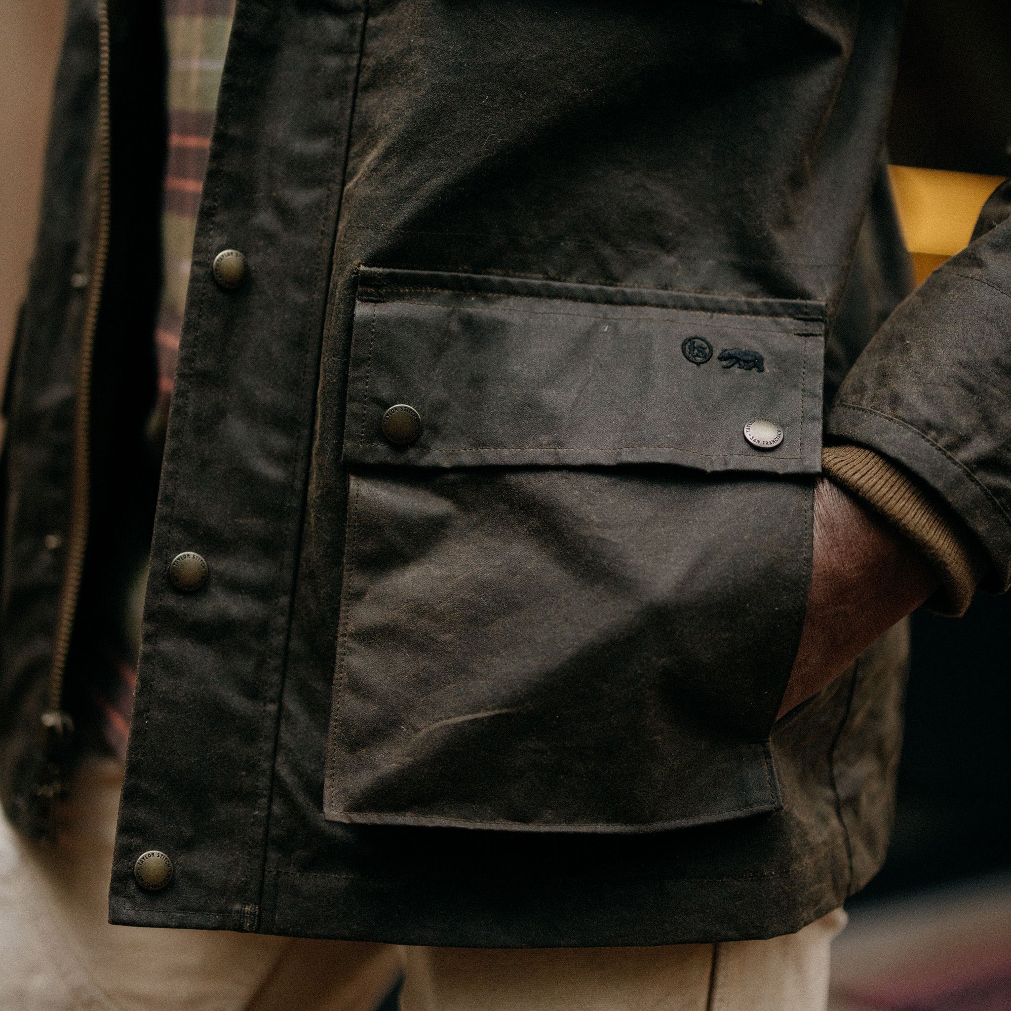 The Clutch Jacket in Soil Waxed Canvas Taylor Stitch