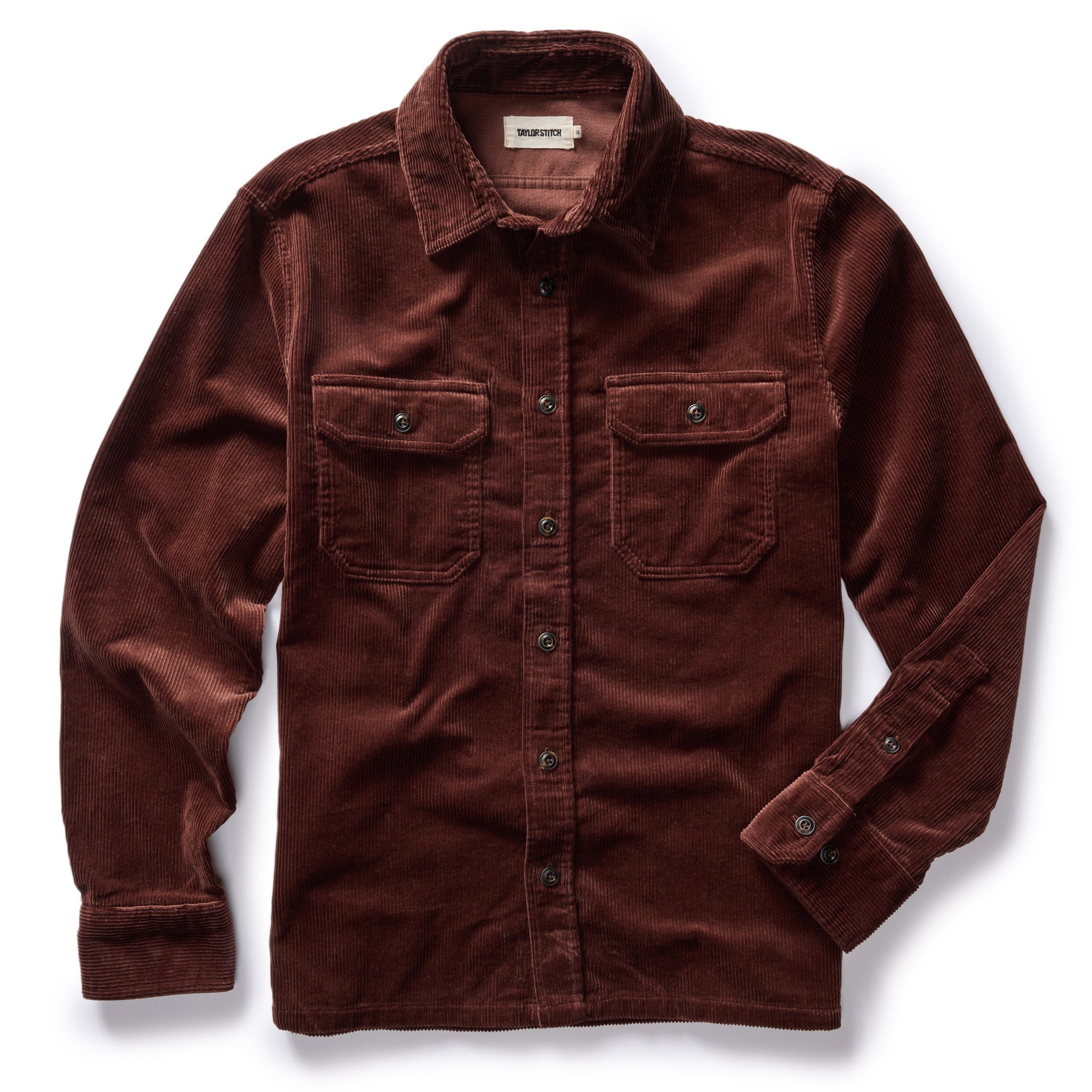 flatlay of The Connor Shirt in Burgundy Cord, in full, Wovens by Taylor Stitch