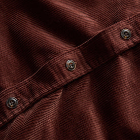 material shot of the dark horn buttons on The Connor Shirt in Burgundy Cord