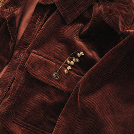 material shot of the front pockets on The Connor Shirt in Burgundy Cord
