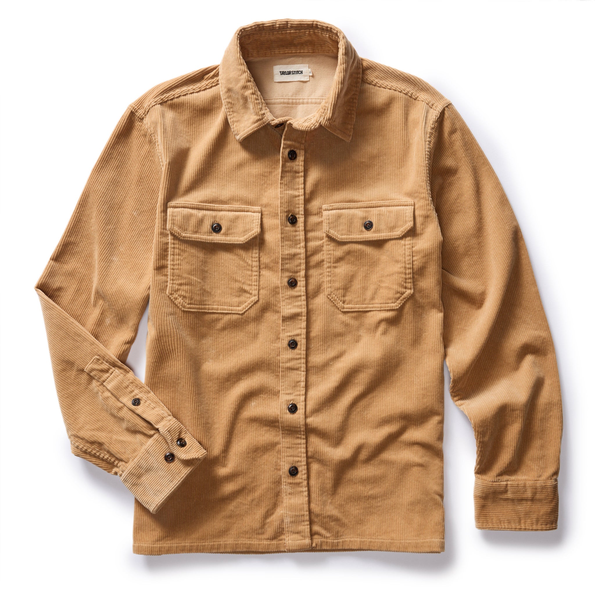 flatlay of The Connor Shirt in Camel Cord, shown in full, Wovens by Taylor Stitch