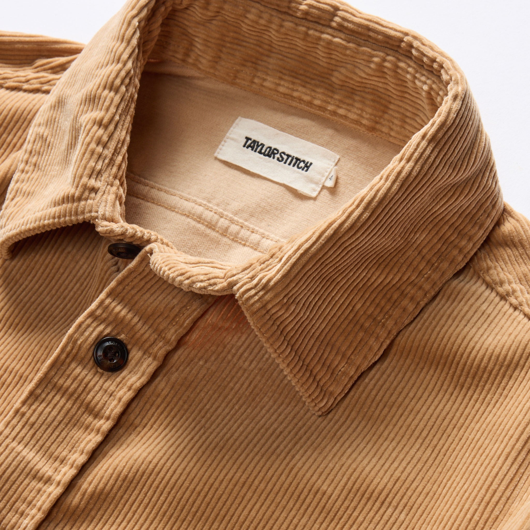 material shot of the collar on The Connor Shirt in Camel Cord, Wovens by Taylor Stitch