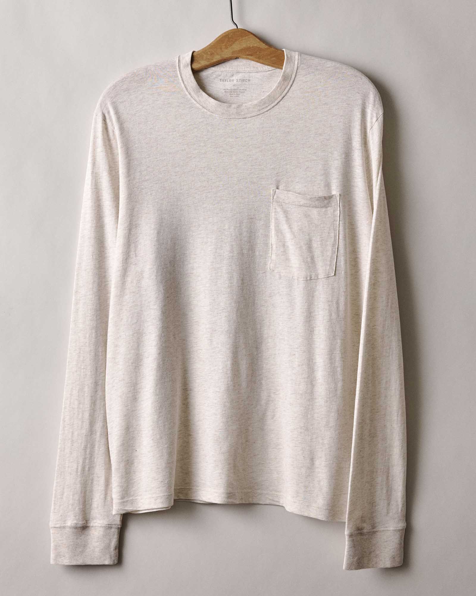 material shot of The Cotton Hemp Long Sleeve Tee in Heathered Oat, Knits by Taylor Stitch