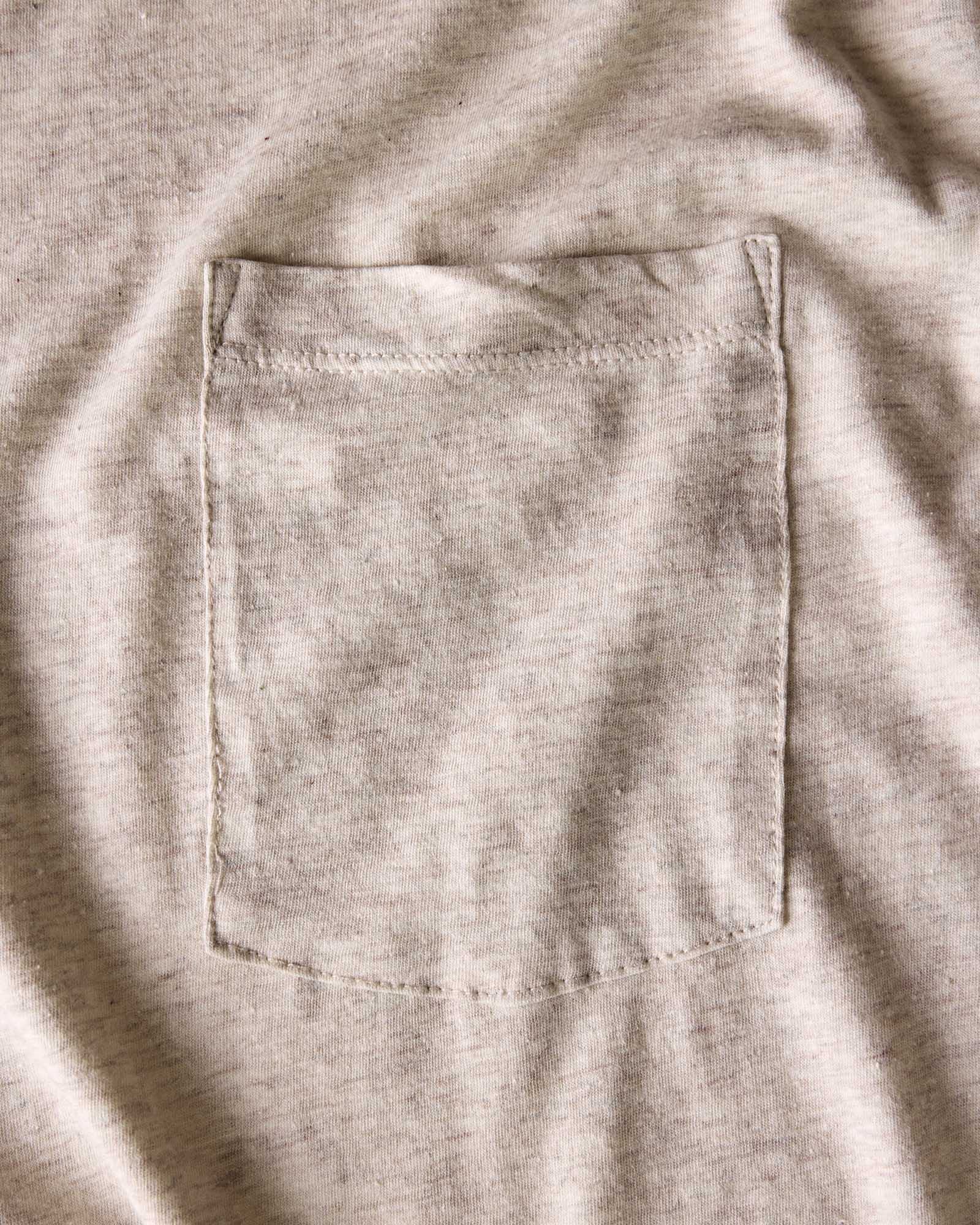 fit model showing the front of The Cotton Hemp Long Sleeve Tee in Heathered Oat, Knits by Taylor Stitch