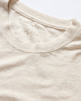 material shot of the collar on The Cotton Hemp Tee in Heather Oat, Knits by Taylor Stitch