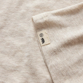 material shot of the TS label and hem on The Cotton Hemp Tee in Heathered Oat