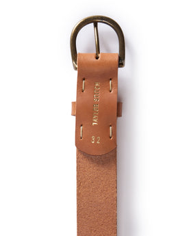 editorial flatlay of the back of the buckle on The Foundation Belt in Whiskey, Accessories by Taylor Stitch