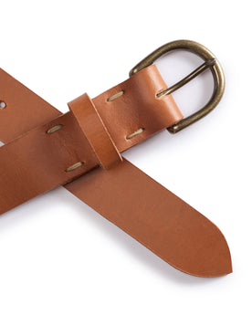editorial image of the buckle and loops on The Foundation Belt in Whiskey, Accessories by Taylor Stitch