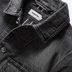 material shot of the collar on The Fremont Jacket in Black 3-Month Wash Selvage Denim