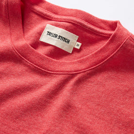 material shot of the collar on The Heavy Bag Tee in Cardinal