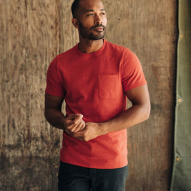 fit model in The Heavy Bag Tee in Cardinal