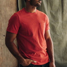 fit model in The Heavy Bag Tee in Cardinal