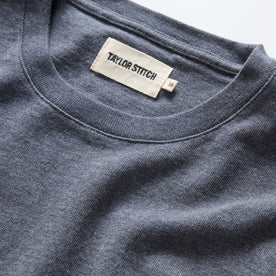 material shot of the collar on The Heavy Bag Tee in Faded Blue
