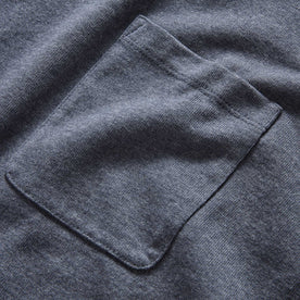 material shot of the front chest pocket on The Heavy Bag Tee in Faded Blue
