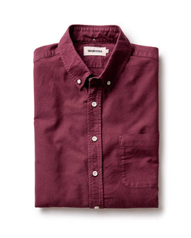 flatlay of The Jack in Burgundy Oxford, Wovens by Taylor Stitch